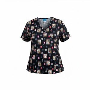 Scrub HQ Womens Plus Size Scrub Top Black With Vibrant Smartphone Design Nurse